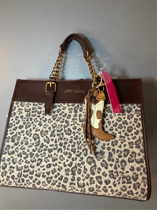 Betsey Johnson Handbags - Betsey Johnson Brown & Leopard Print Tote with Gold Chain Handles